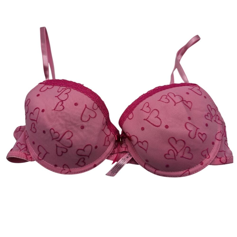 Vintage Y2K Native Intimates Sz 36C T Shirt Bra Pink Heart Print Mesh